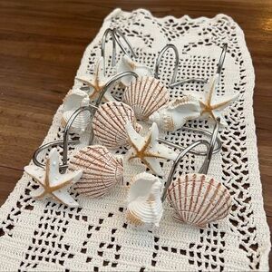Seashell & Starfish Shower Curtain Hooks - Coastal White & Sand